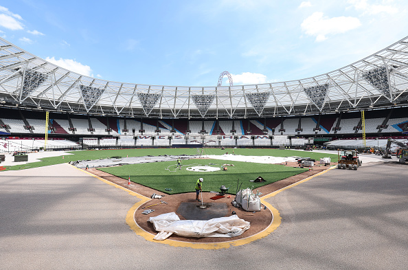 LONDON, ENGLAND - JUNE 15: Preparations are made ahead of the MLB World Tour: London Series 2023 between St. Louis Cardinals and Chicago Cubs, taking place on June 24-25, at London Stadium on June 15, 2023 in London, England. (Photo by Alex Morton/Getty Images for MLB Europe)