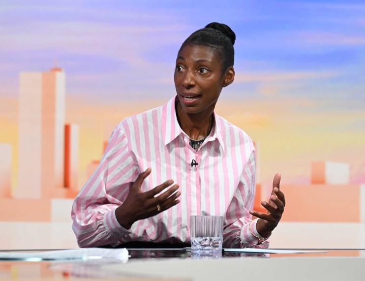 BBC handout photo of Dame Sharon White, chair of the John Lewis Partnership appearing on the BBC 1 current affairs programme, Sunday With Laura Kuenssberg. Picture date: Sunday July 16, 2023. PA Photo. See PA story PROTEST Oil. Photo credit should read: Jeff Overs/BBC/PA Wire