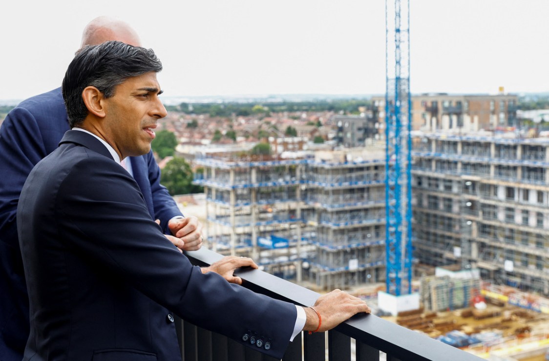 Prime minister Rishi Sunak during a visit to Hayes Village. Photo: Pete Cziborra/PA Wire