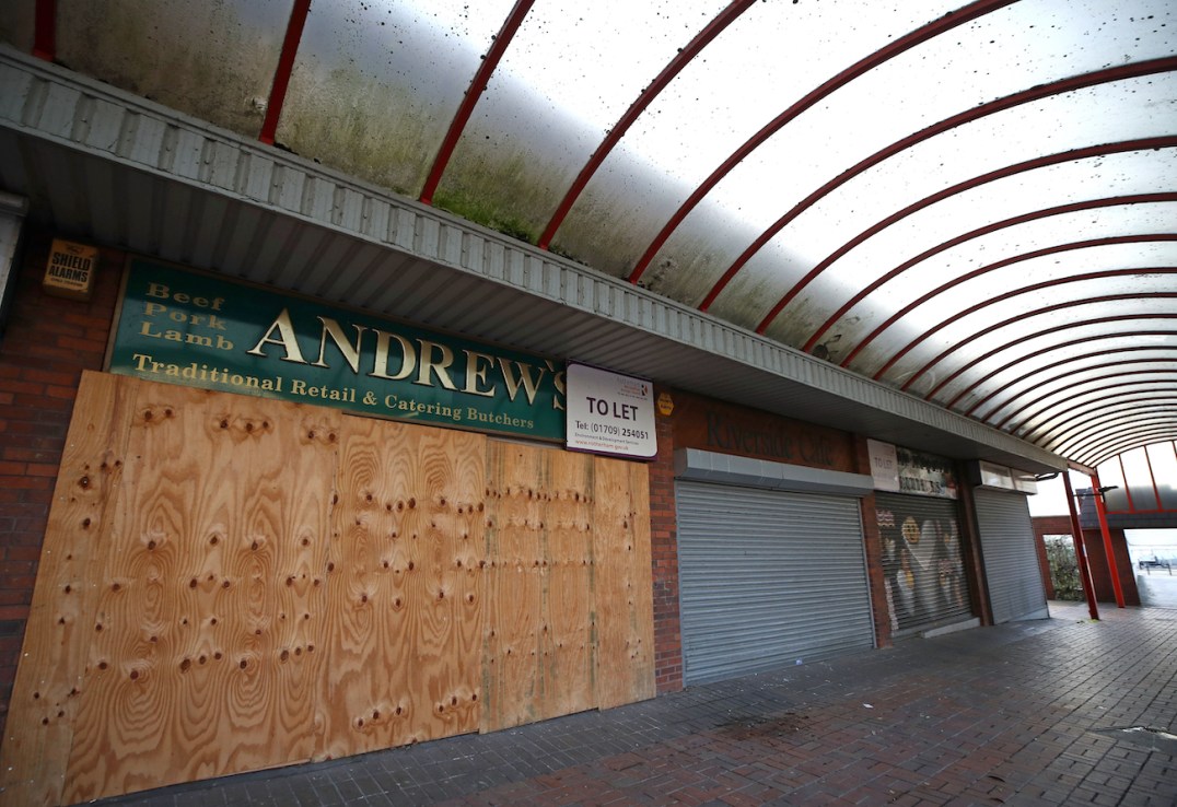Boarded up shops, as Britain has lost 6,000 storefronts in five years. Photo credit: Tim Goode/PA Wire