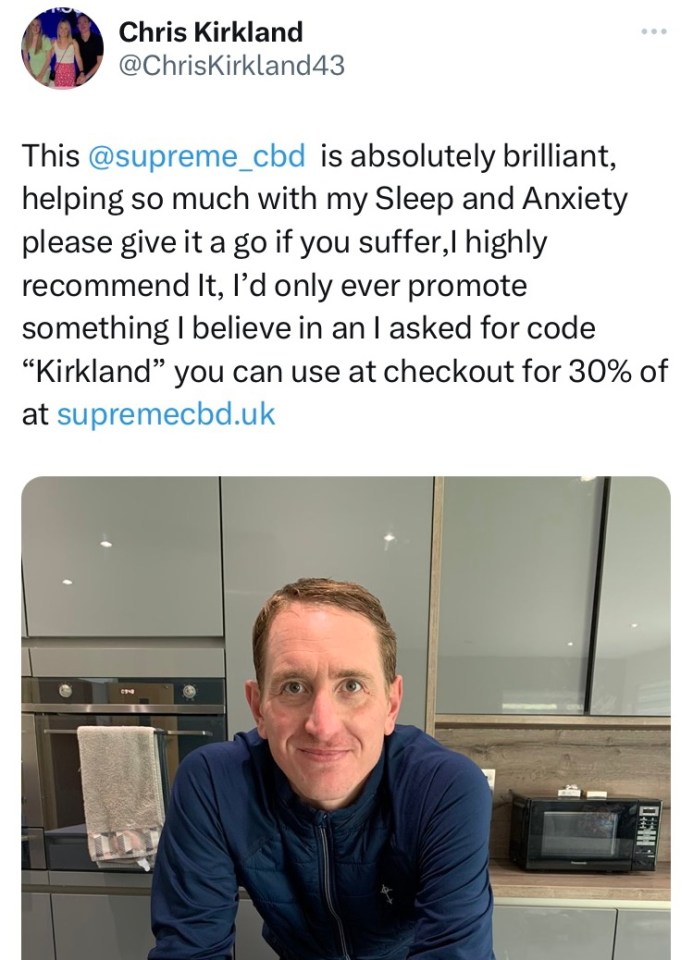 Former England and Liverpool goalkeeper Kirkland has tagged the CBD brand in 87 tweets