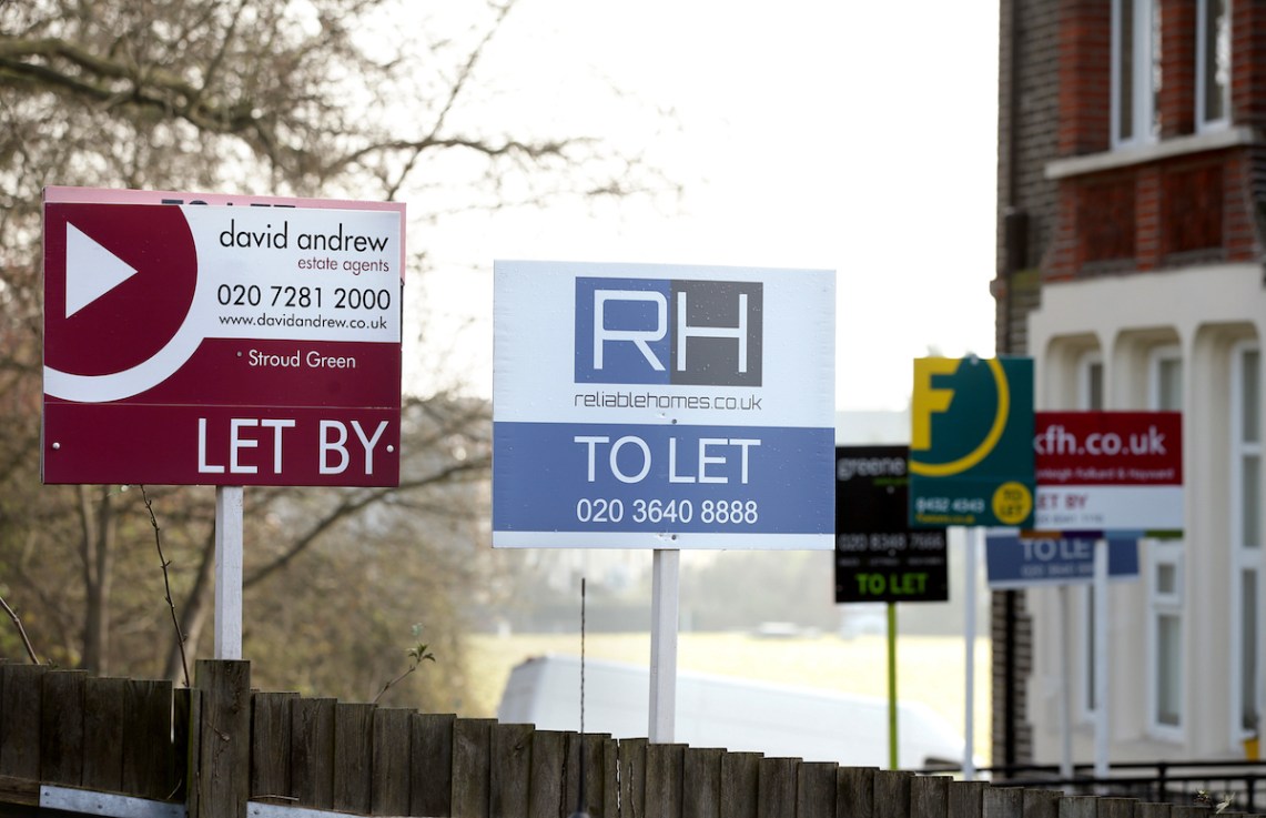 Estate agent signs placed outside homes, as average rental costs in London may soar to £2,700 per month next year, new figures suggest. PA Photo. Issue date: Thursday August 3, 2023. The figures, gathered by City Hall, mean that many Londoners can expect to pay £133 more than the current average of £2,567 calculated by Rightmove. See PA story POLITICS Rent. Photo credit should read: Yui Mok/PA Wire