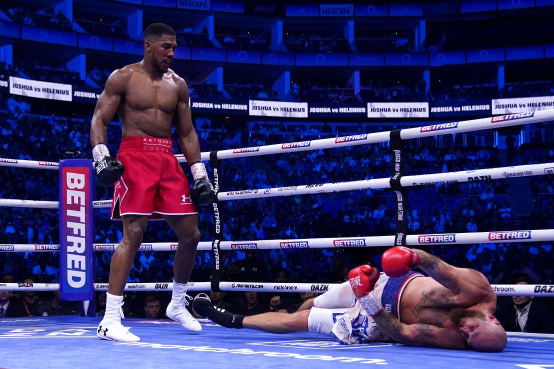 Anthony Joshua wants to fight Deontay Wilder after knocking out Robert Helenius on Saturday (Image: Nick Potts/PA Wire)
