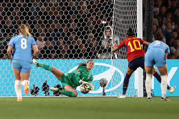 England goalkeeper saved a World Cup final penalty from Jenni Hermoso