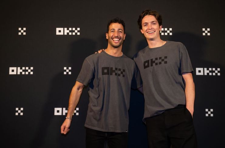 OKX Ambassadors, Daniel Ricciardo, Scuderia AlphaTauri Formula One driver, and Scotty James, Olympic snowboarder.