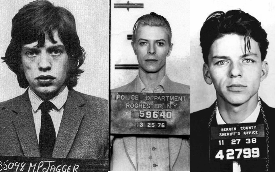 Mick Jagger, David Bowie and Frank Sinatra mugshot
