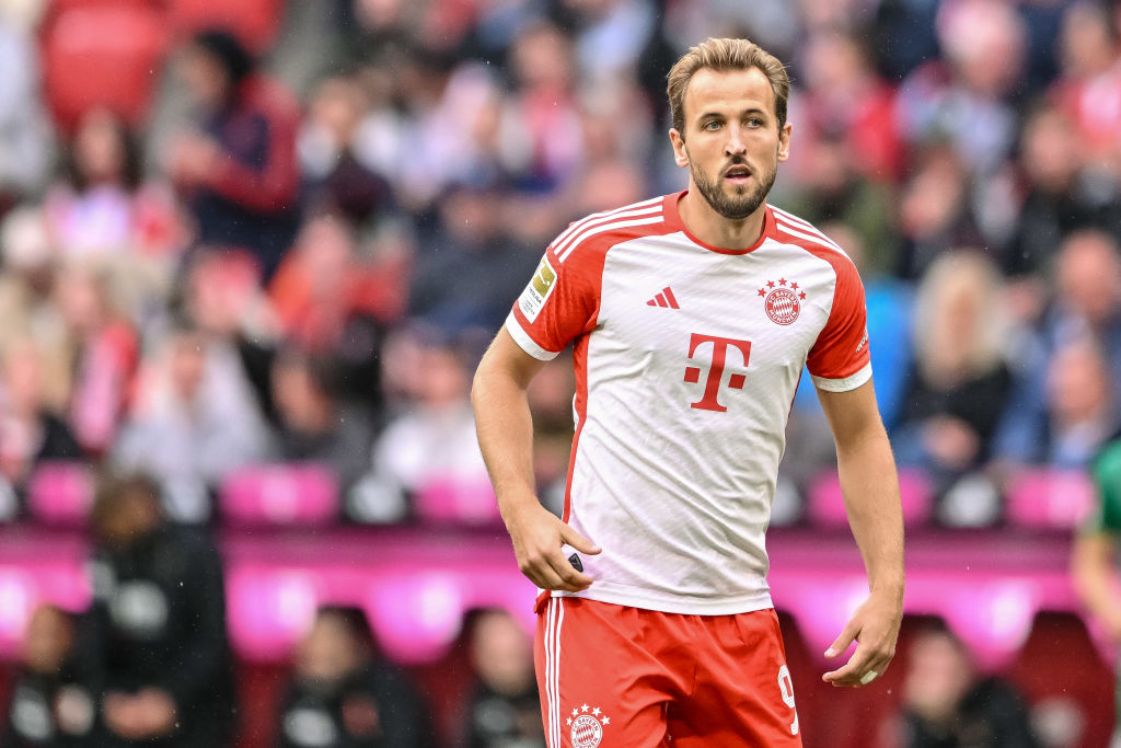 MUNICH, GERMANY - AUGUST 27: Harry Kane of Bayern Muenchen looks on during the Bundesliga match between FC Bayern München and FC Augsburg at Allianz Arena on August 27, 2023 in Munich, Germany. (Photo by Harry Langer/DeFodi Images via Getty Images)