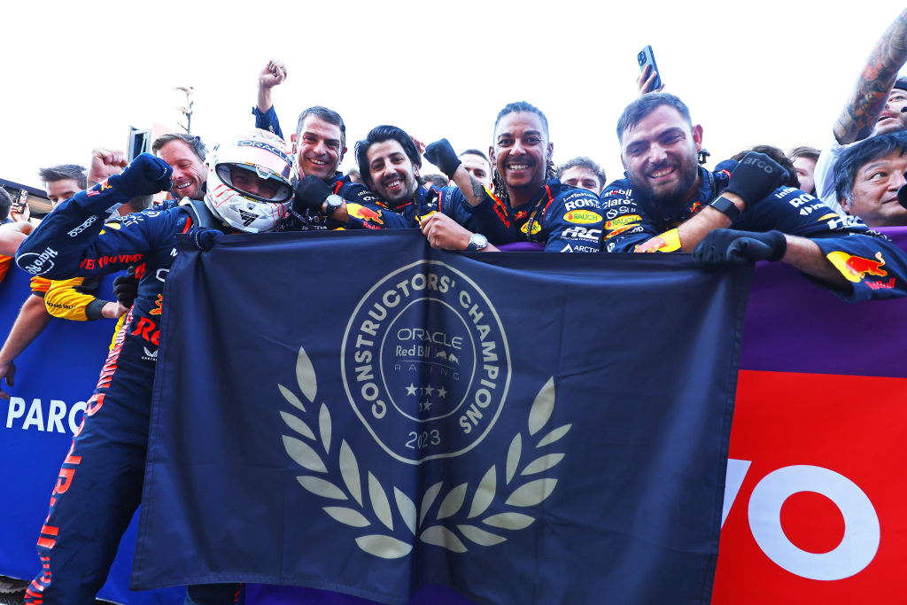 Red Bull won a second consecutive constructors' championship today after Max Verstappen stormed to victory in the Japanese Grand Prix.