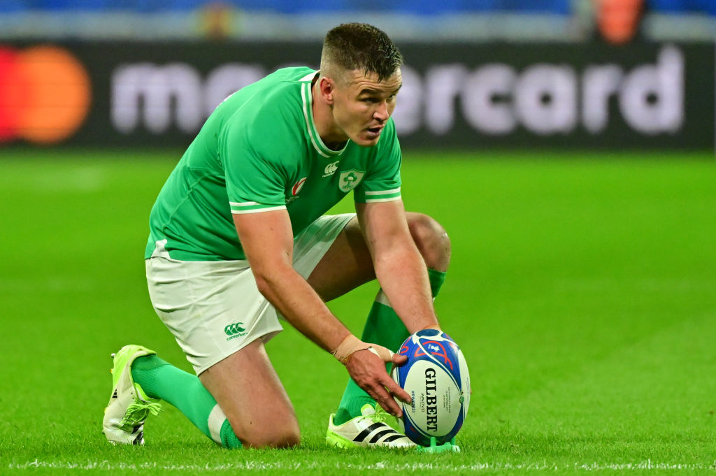 PARIS, FRANCE - SEPTEMBER 23: Johnny Sexton of Ireland  in action during the Rugby World Cup France 2023 match between South Africa and Ireland at Stade de France on September 23, 2023 in Paris, France. (Photo by Christian Liewig - Corbis/Getty Images)