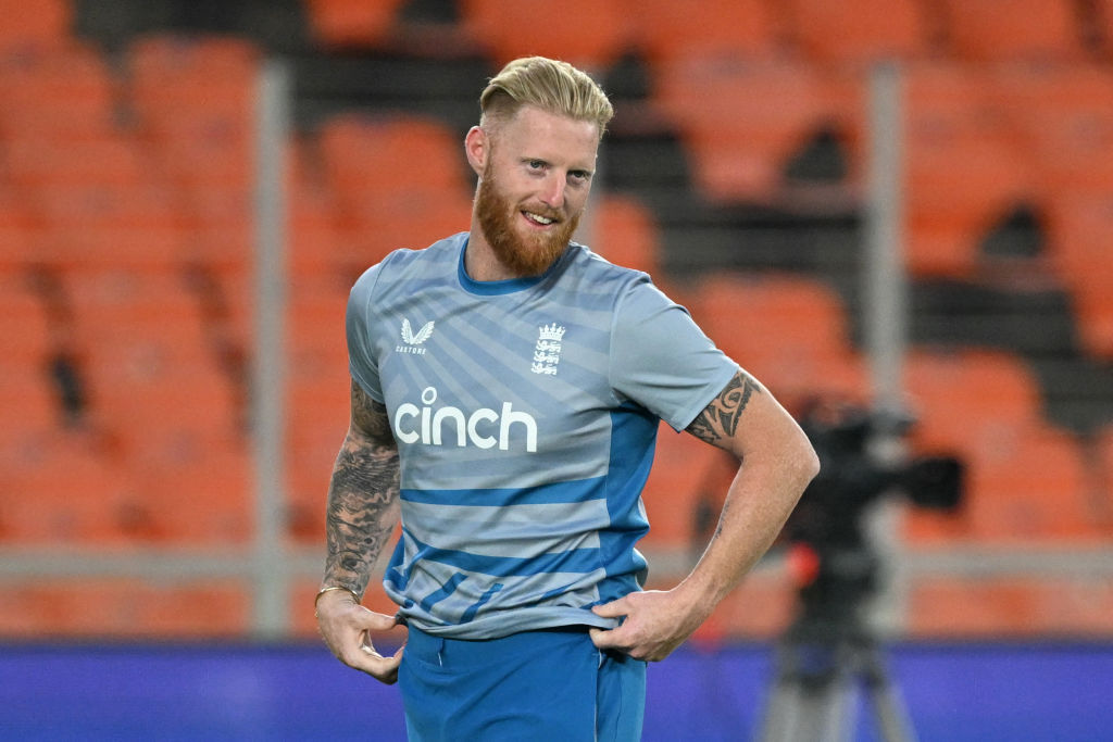 England's Ben Stokes attends a practice session on the eve of their 2023 ICC men's cricket World Cup one-day international (ODI) match against New Zealand at the Narendra Modi Stadium in Ahmedabad on October 4, 2023. (Photo by Sajjad HUSSAIN / AFP) / -- IMAGE RESTRICTED TO EDITORIAL USE - STRICTLY NO COMMERCIAL USE -- (Photo by SAJJAD HUSSAIN/AFP via Getty Images)