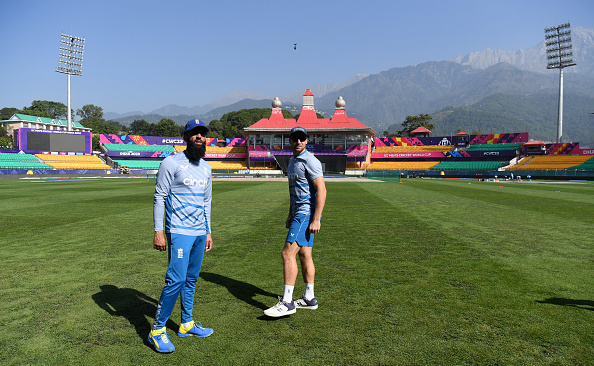 Buttler and Moeen Ali inspected the Dharamshala pitch ahead of England's Cricket World Cup fixture tomorrow