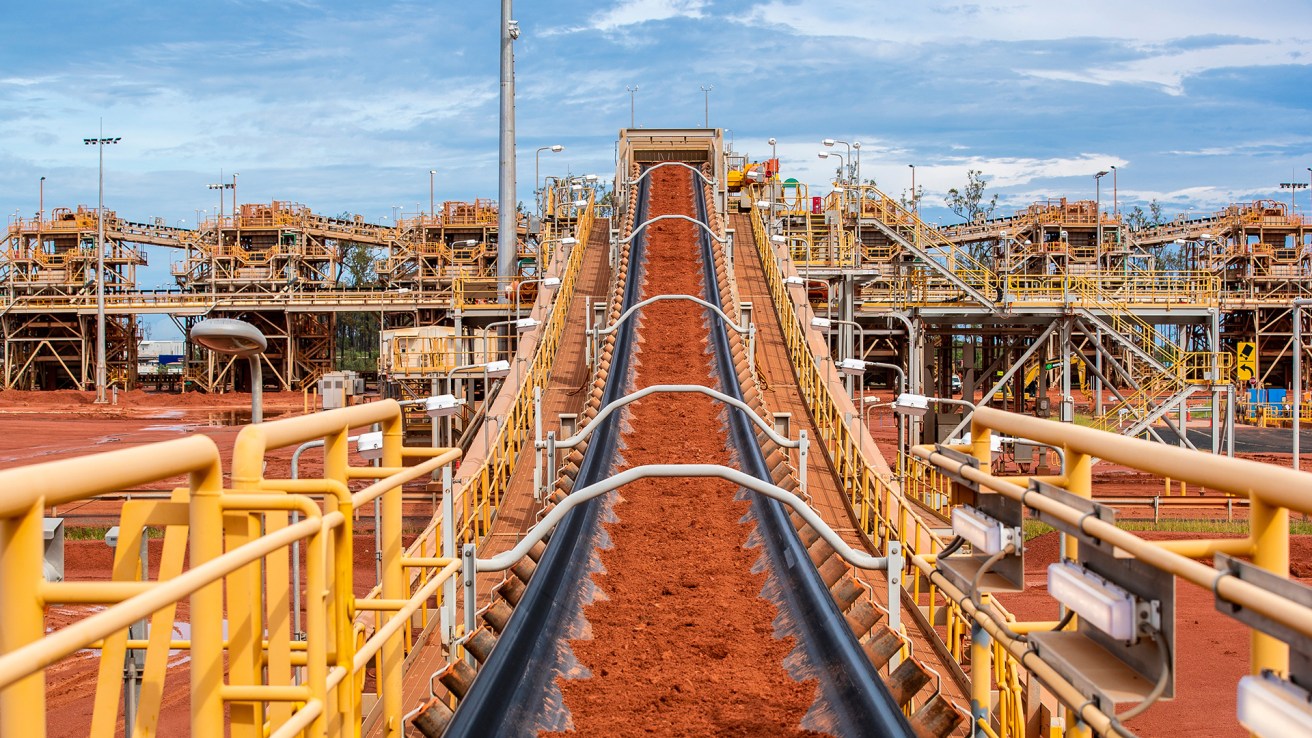 Rio is pinning its hopes on boosting investor sentiment with its two pronged approach of the Simandou project and green minerals (Weipa Operations, Conveyor belt, Australia - Credit Rio Tinto)
