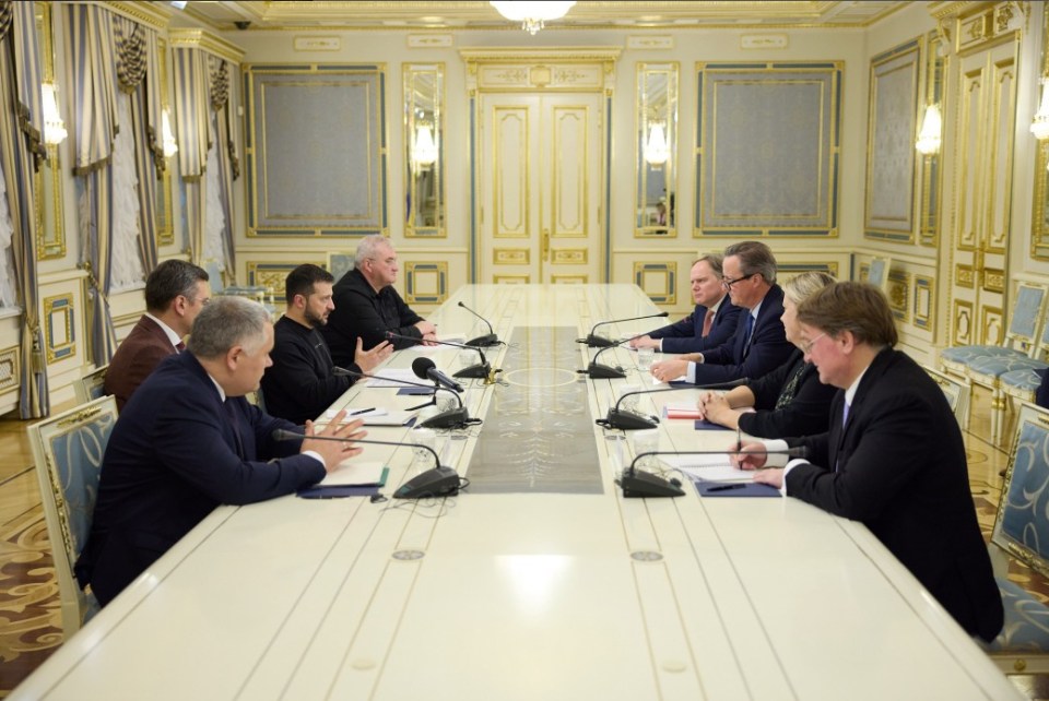 Photo issued by the Ukrainian Presidential Press Office of the new Foreign Secretary Lord David Cameron (third from right) meeting with Ukrainian President Volodymyr Zelensky (third from left) in Kyiv, Ukraine. Picture date: Thursday November 16, 2023. PA Photo. See PA story POLITICS Ukraine. Photo credit should read: /PA Wire 

NOTE TO EDITORS: This handout photo may only be used for editorial reporting purposes for the contemporaneous illustration of events, things or the people in the image or facts mentioned in the caption. Reuse of the picture may require further permission from the copyright holder.