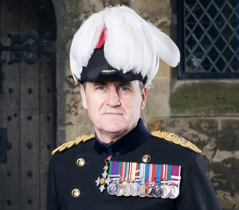 Portrait of Brigadier Andrew Jackson (Tower Governor) wearing new uniform featuring HM King Charles III's royal cypher.