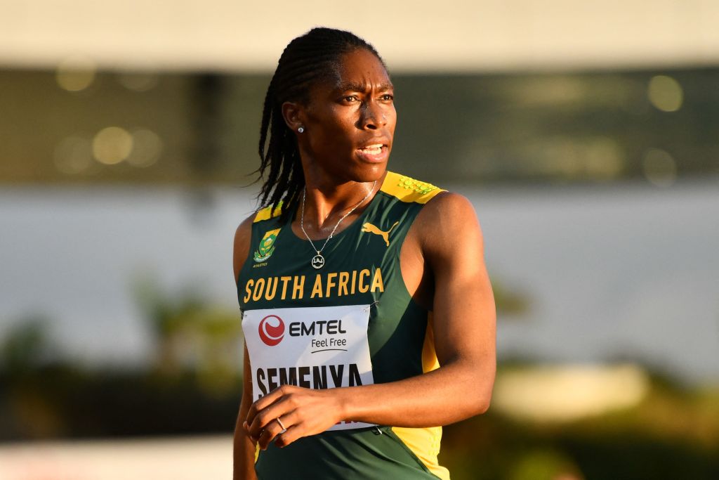 South Africa's Caster Semenya reacts after finishing the women's 5000m final of the 22nd African Athletics Championships at the Cote d'Or National Sports Complex in Saint Pierre, on June 9, 2022. (Photo by Fabien Dubessay / AFP) (Photo by FABIEN DUBESSAY/AFP via Getty Images)