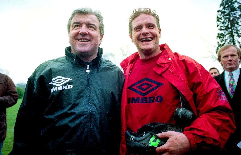 07 March 1994 Bisham Abbey - England football squad training session and media day - Paul Gascoigne and coach Terry Venables). (Photo by David Davies/Offside via Getty Images)