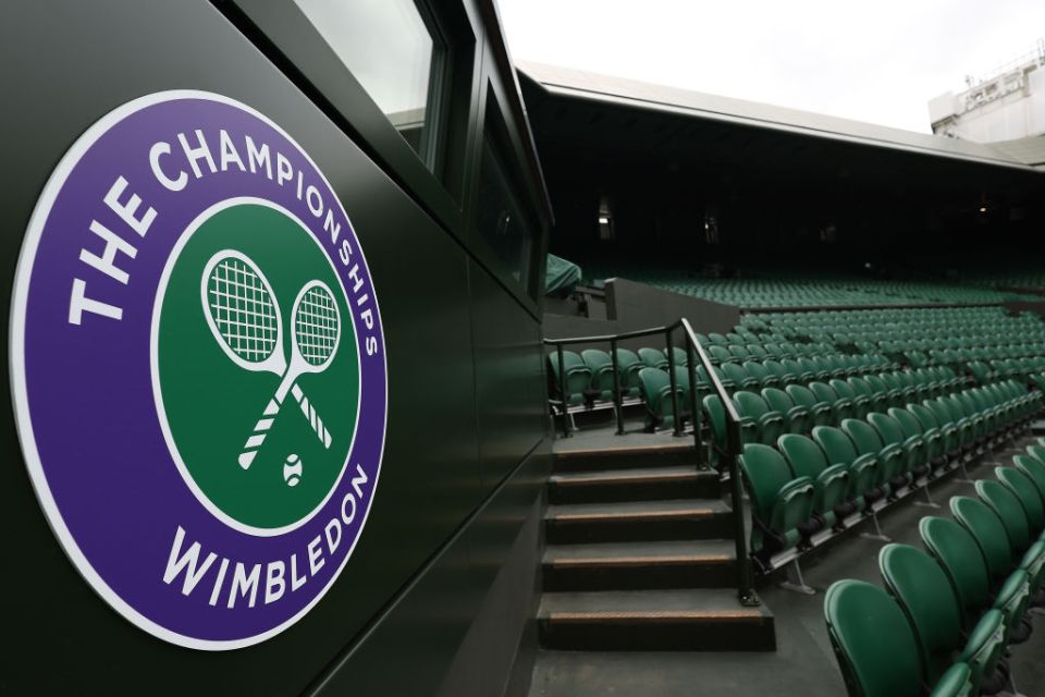 A view of Centre Court at The Championships Wimbledon at The All England Lawn Tennis and Croquet Club