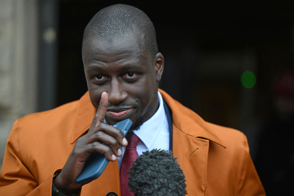 French footballer Benjamin Mendy reacts as he leaves Chester Crown Court in Chester, north-west England, on July 14, 2023, having been cleared of one count of rape and another of attempted rape. A UK court jury on Friday acquitted former Manchester City and France footballer Benjamin Mendy of one count of rape and another of attempted rape. Mendy, 28, had been on trial at Chester Crown Court, northwest England, after previously being cleared of six counts of rape and one of sexual assault. (Photo by Oli SCARFF / AFP) (Photo by OLI SCARFF/AFP via Getty Images)