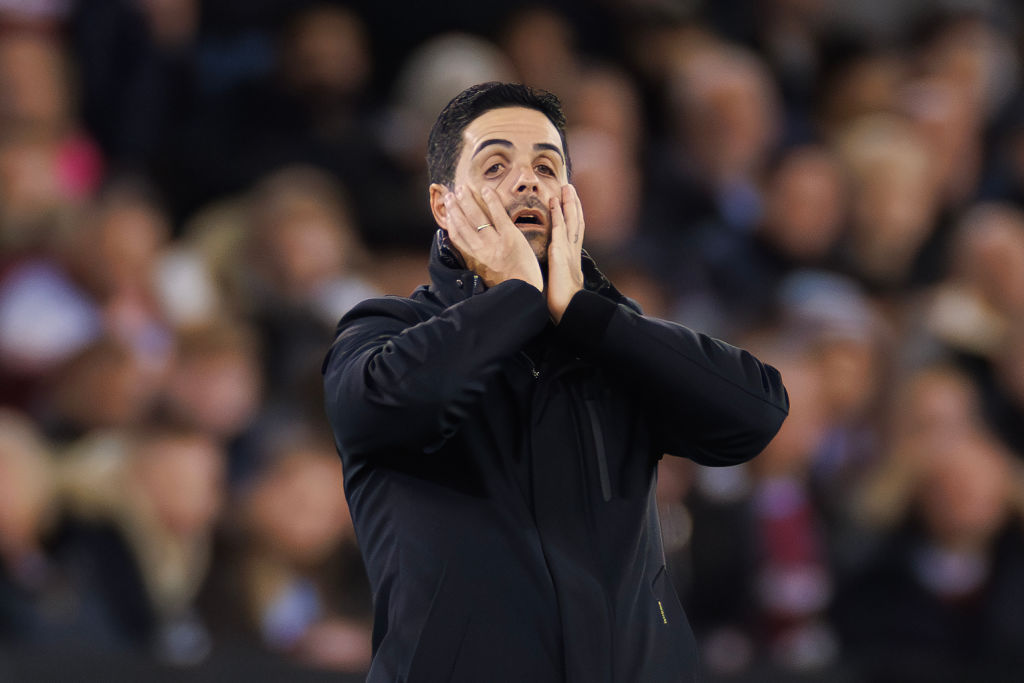 LONDON, ENGLAND - NOVEMBER 1:  Mikel Arteta, Head Coach of Arsenal during the Carabao Cup Fourth Round match between West Ham United and Arsenal at London Stadium on November 1, 2023 in London, England. (Photo by Marc Atkins/Getty Images)