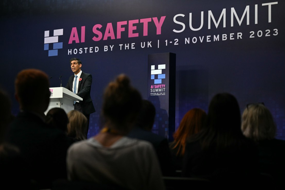 The first day of the summit will feature a virtual leaders' session co-chaired by UK Prime Minister Rishi Sunak and Republic of Korea President Yoon Suk Yeol. (Photo by Justin Tallis - WPA Pool/Getty Images)