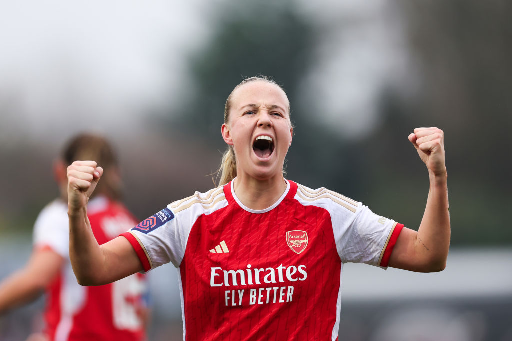 BOREHAMWOOD, ENGLAND - NOVEMBER 26: Beth Mead of Arsenal celebrates their second goal during the Barclays Women's Super League match between Arsenal FC and West Ham United at Meadow Park on November 26, 2023 in Borehamwood, England. (Photo by Jacques Feeney/Offside/Offside via Getty Images)