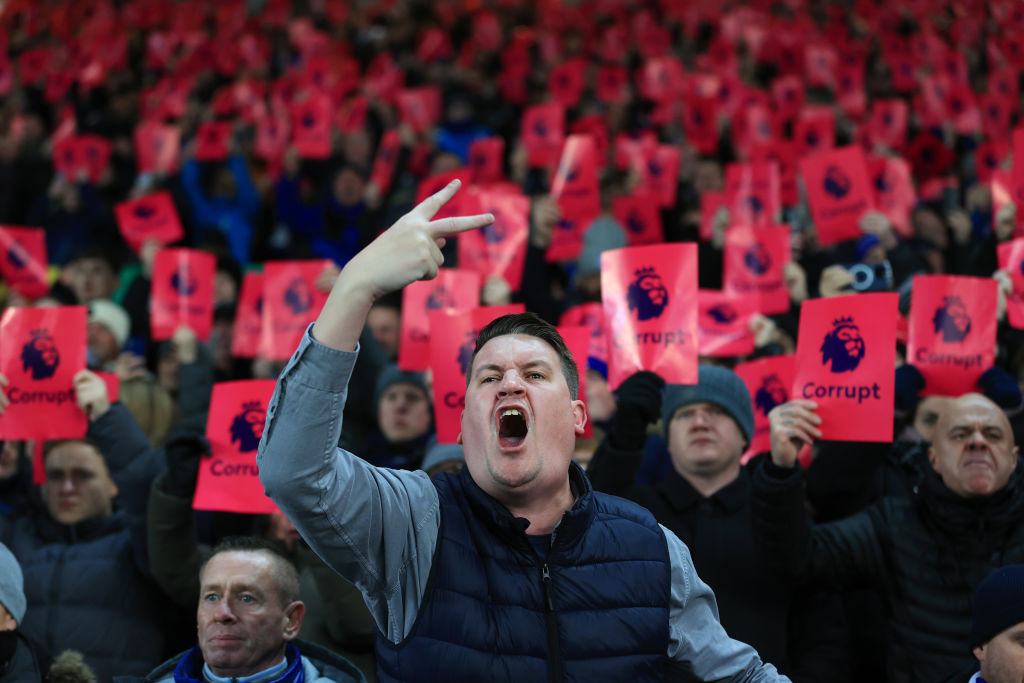 Everton fans protested against the Premier League, calling it 'corrupt' over a points deduction handed to the club
