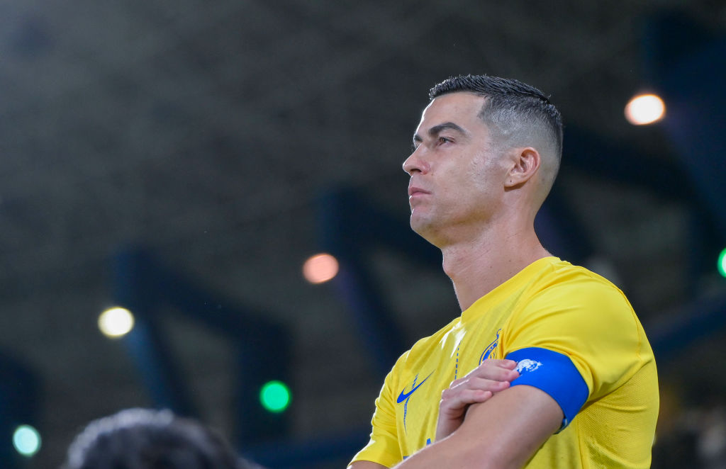 RIYADH, SAUDI ARABIA - NOVEMBER 27: Cristiano Ronaldo of Al Nassr before the AFC champions league between Al-Nassr and Persepolis at King Saud University Stadium on November 27, 2023 in Riyadh, Saudi Arabia. (Photo by Khalid Alhaj/MB Media/Getty Images)