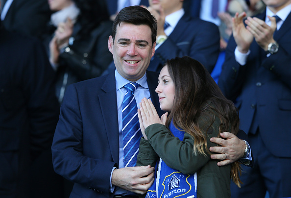 LIVERPOOL, UNITED KINGDOM - APRIL 30:  Labour politician Andy Burnham looks on from the stand prior to the Barclays Premier League match between Everton and A.F.C. Bournemouth at Goodison Park on April 30, 2016 in Liverpool, England.  (Photo by Alex Livesey/Getty Images)