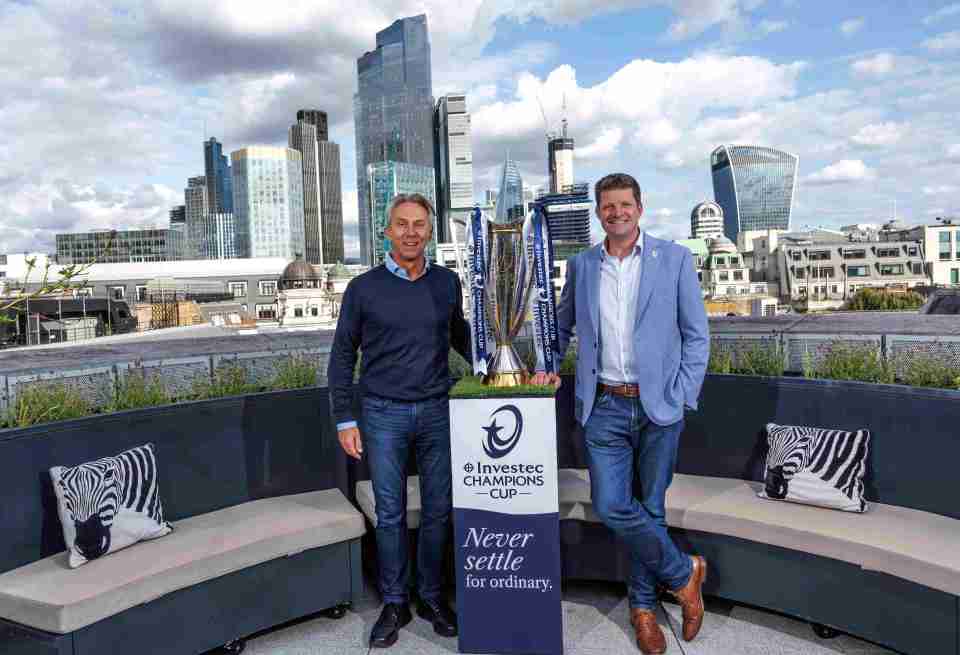 Investec marketing chief Tim Burnell and Champions Cup boss Dominic McKay, chair of EPCR