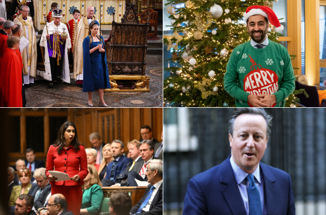Clockwise from top left: Penny Mordaunt at King Charles' coronation; SNP leader Humza Yousaf; foreign secretary Lord David Cameron; and former home secretary Suella Braverman. Photos: PA/Parliament