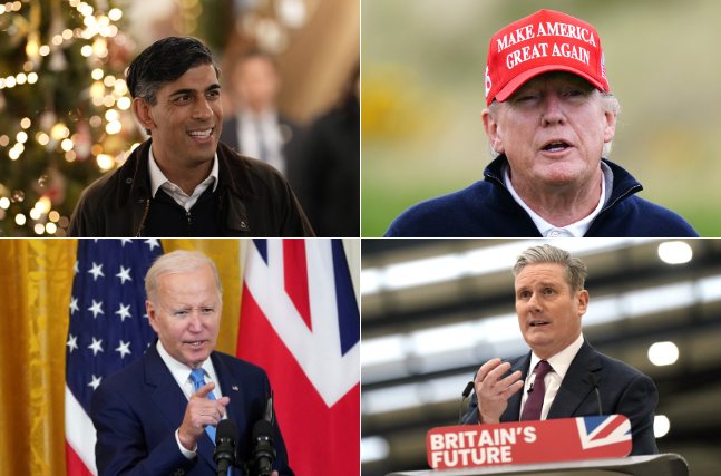 Clockwise from top left: Rishi Sunak, Donald Trump, Joe Biden, Keir Starmer. Photo: PA