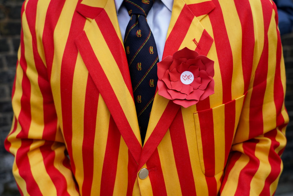 LONDON, ENGLAND - AUGUST 15: An MCC member wears a Ruth Strauss Foundation rosette at Lord's Cricket Ground on August 15, 2019 in London, England. (Photo by Jed Leicester/Getty Images)