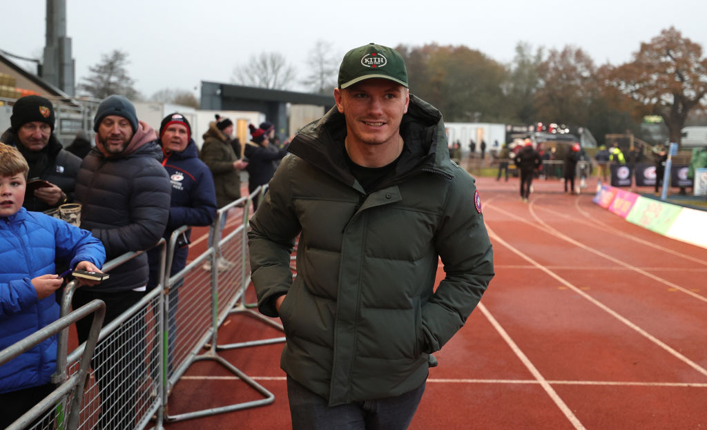 BARNET, ENGLAND - DECEMBER 02:  Owen Farrell of Saracens, who announced this week, that he will be taking a break from playing for England in next years Six Nations looks on during the Gallagher Premiership Rugby match between Saracens and Northampton Saints at the StoneX Stadium on December 02, 2023 in Barnet, England. (Photo by David Rogers/Getty Images)