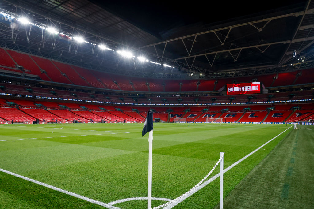LONDON, ENGLAND - DECEMBER 1: Wembley Stadium during prior to UEFA Womens Nations League match between England and Netherlands at Wembley Stadium on December 1, 2023 in London, England. (Photo by Marcel ter Bals/DeFodi Images via Getty Images)