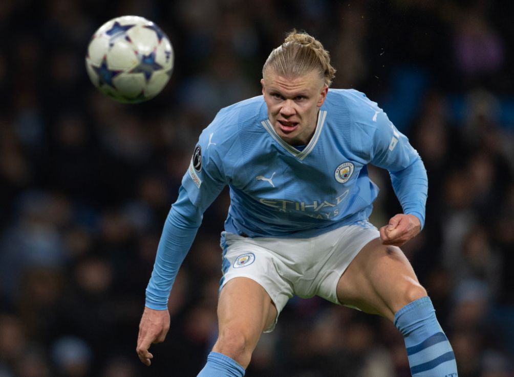 MANCHESTER, ENGLAND - NOVEMBER 28: Erling Haaland of Manchester City during the UEFA Champions League match between Manchester City and Rb Leipzig at Etihad Stadium on November 28, 2023 in Manchester, United Kingdom. (Photo by Visionhaus/Getty Images)