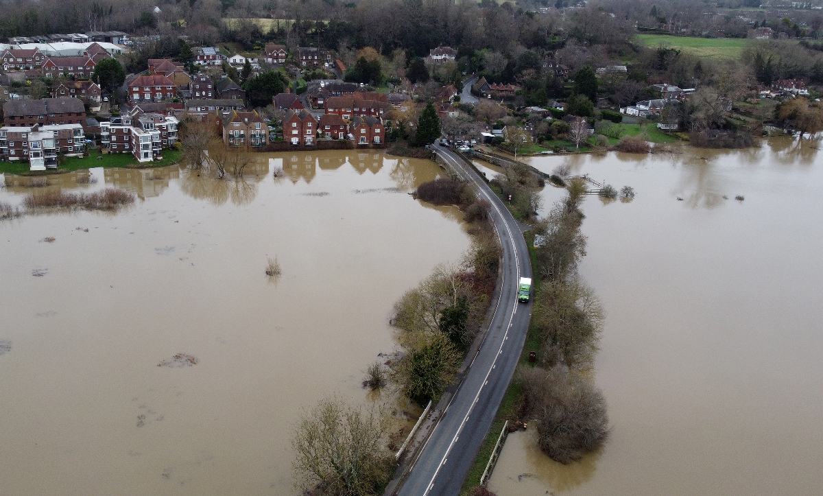 A view of flooding around the River Arun in Pulborough, West Sussex, around 30 miles from Gatwick. (Gareth Fuller/PA Wire)