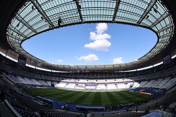 A general view shows the the empty Stade de France before the UEFA Champions League final football match between Liverpool and Real Madrid in Saint-Denis, north of Paris, on May 28, 2022. (Photo by Thomas COEX / AFP) (Photo by THOMAS COEX/AFP via Getty Images)