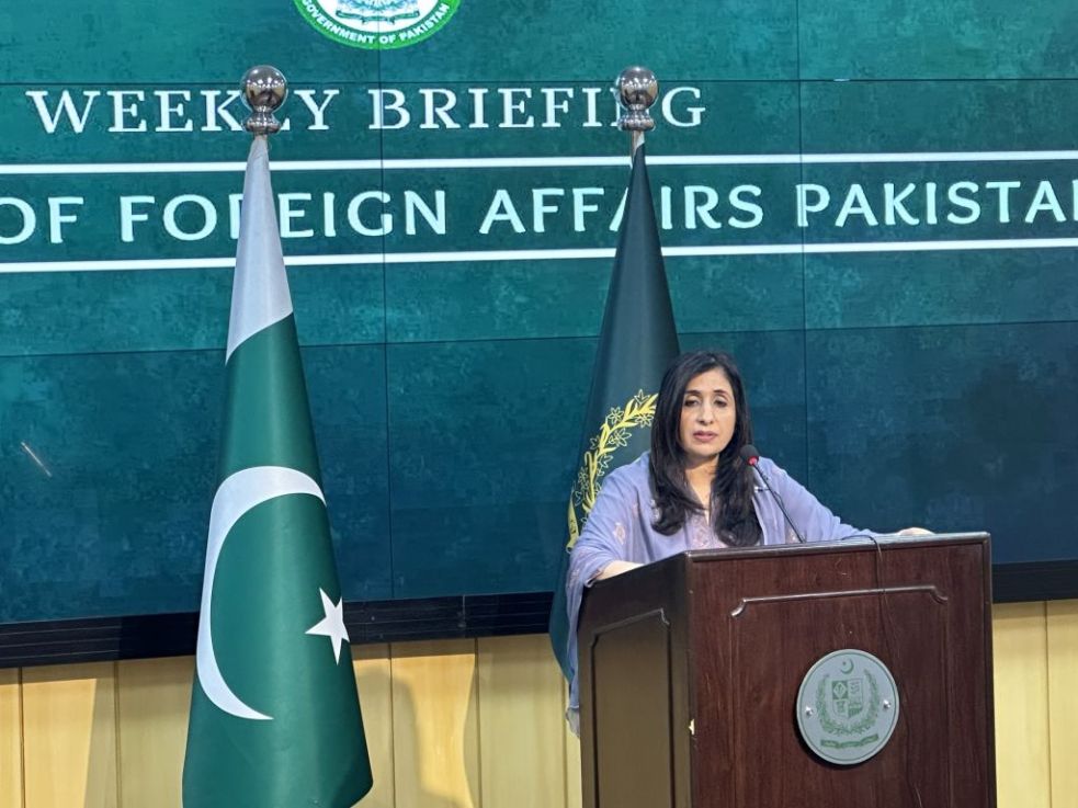 ISLAMABAD, PAKISTAN - JANUARY 18: Pakistani Foreign Ministry spokesperson Mumtaz Zahra Baloch speaks during the weekly briefing at Ministry of Foreign Affairs building in Islamabad, Pakistan on January 18, 2024. "Pakistan considers people of Iran as our friends and brothers and we have no interest in escalating any situation," said Baloch. Pakistan on Thursday said that Islamabad has 'no interest in escalating any situation" with Tehran after the country's military carried out strikes against 'terrorist hideouts' inside Iran. (Photo by Muhammet Nazim Tasci/Anadolu via Getty Images)