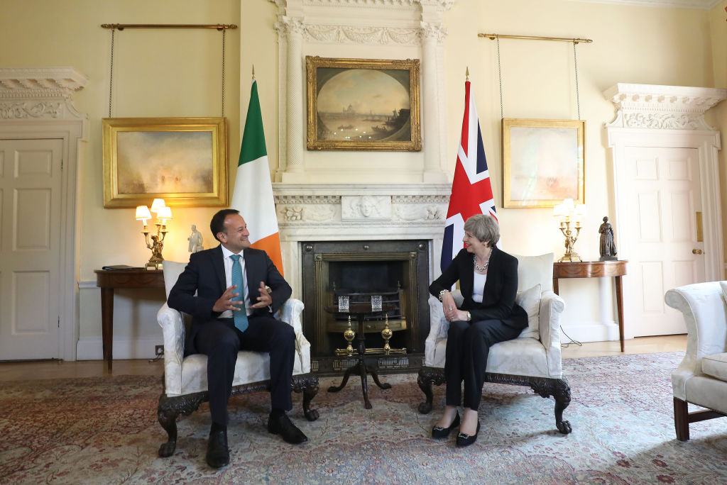 LONDON, ENGLAND - JUNE 19:  Britain's Prime Minister Theresa May and Irish Taoiseach Leo Varadkar have talks at 10 Downing Street on June 19, 2017 in London, England.  The new Irish Taoiseach said he had been reassured about a potential deal between the Conservative Party and the Democratic Unionist Party (DUP) after raising concerns about the deal with the Prime Minister. (Photo by Philip Toscano - WPA Pool/Getty Images)