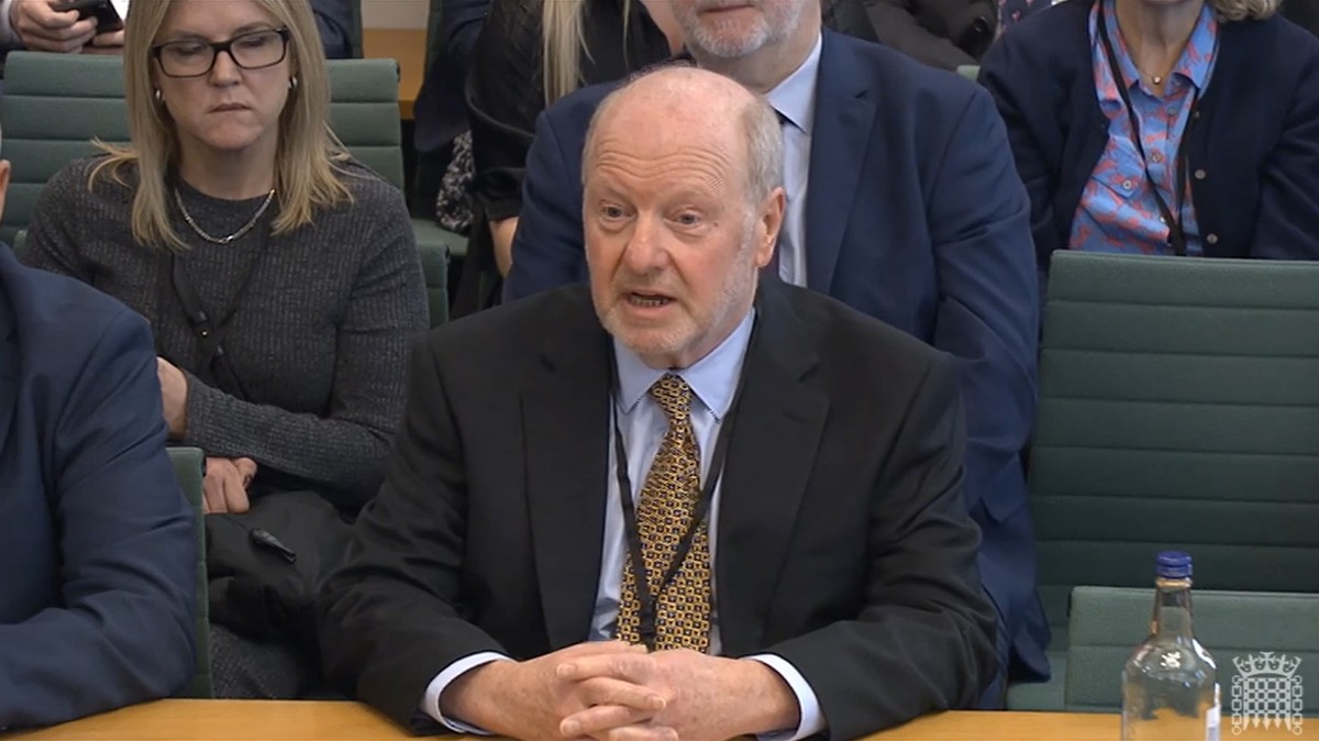 Campaigner Alan Bates appeared at the House of Commons business and trade committee today. Photo: ParliamentTV