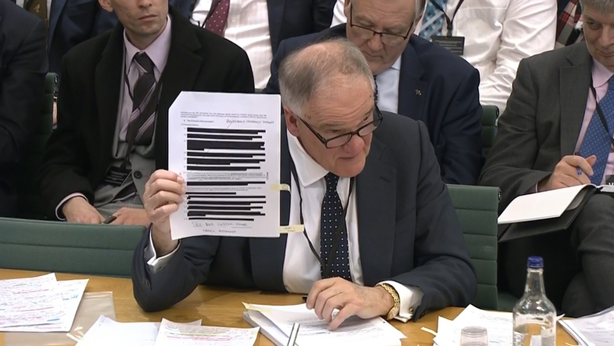 The chief executive of the Post Office is under investigation amounting to an “80-page” dossier and was close to quitting as he was “unhappy with the salary”, the former chairman Henry Staunton has claimed in a bombshell evidence session. Photo: ParliamentTV/PA