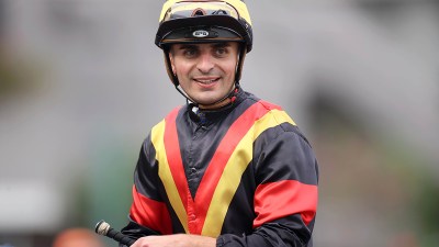 Andrea Atzeni celebrates with David Hayes after My Mars wins, ending the stables 56-race losing streak at Lucky Stars event.
