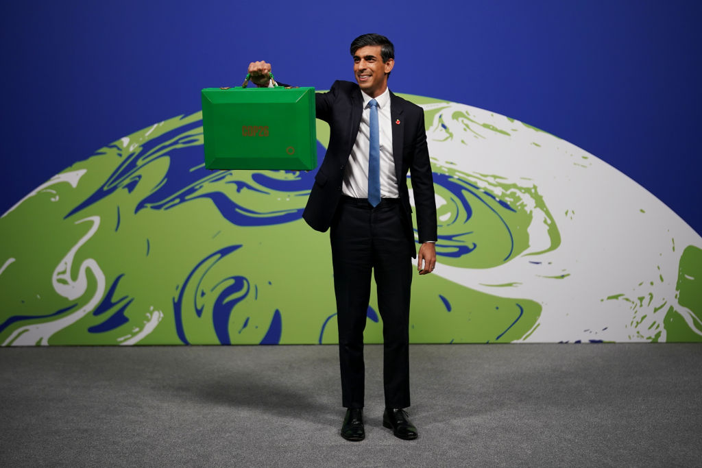GLASGOW, SCOTLAND - NOVEMBER 03: Chancellor of the Exchequer, Rishi Sunak, at COP26 with his Green Budget Box (Photo by Christopher Furlong/Getty Images)