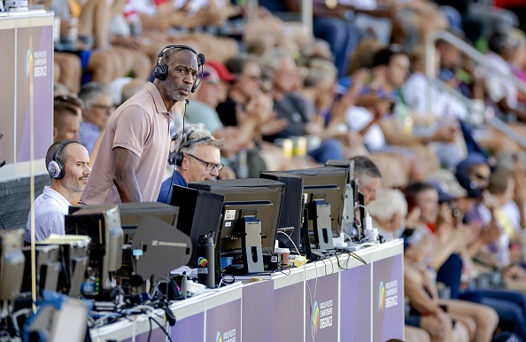 EUGENE - Michael Johnson is a multi-time Olympic champion and world champion in the longer sprint distances, today commenting for the BBC on the fifth day of the World Athletics Championships at Hayward Field stadium. ANP ROBIN VAN LONKHUIJSEN (Photo by ANP via Getty Images)