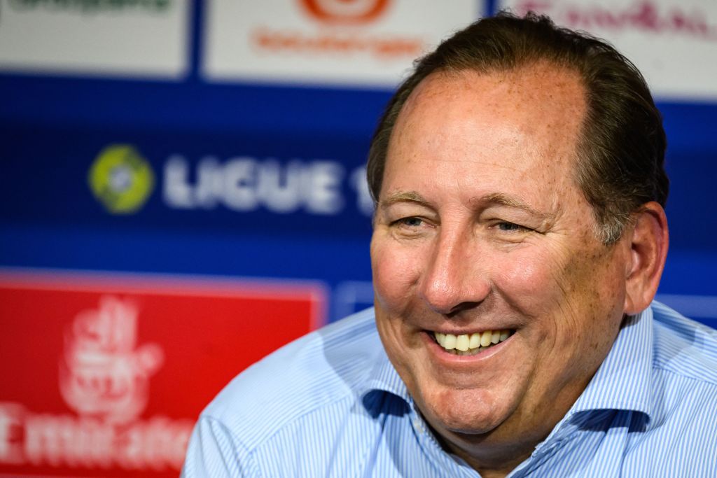 US CEO and owner of Olympique Lyonnais (OL) John Textor reacts at the end of a press conference at the Groupama Stadium in Decines-Charpieu on May 9, 2023, the day after he decided to end the contract of OL's historic CEO Jean-Michel Aulas. Jean-Michel Aulas' departure was planned but it has been hastened. He has handed over the controls of Olympique Lyonnais to American businessman John Textor, a thunderous move in Lyon that marks the end of a historic era. (Photo by JEFF PACHOUD / AFP) (Photo by JEFF PACHOUD/AFP via Getty Images)