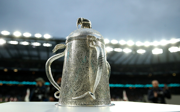 LONDON, ENGLAND - FEBRUARY 04:  The Calcutta Cup during the Six Nations Rugby match between England and Scotland at Twickenham Stadium on February 04, 2023 in London, England. (Photo by David Rogers/Getty Images)