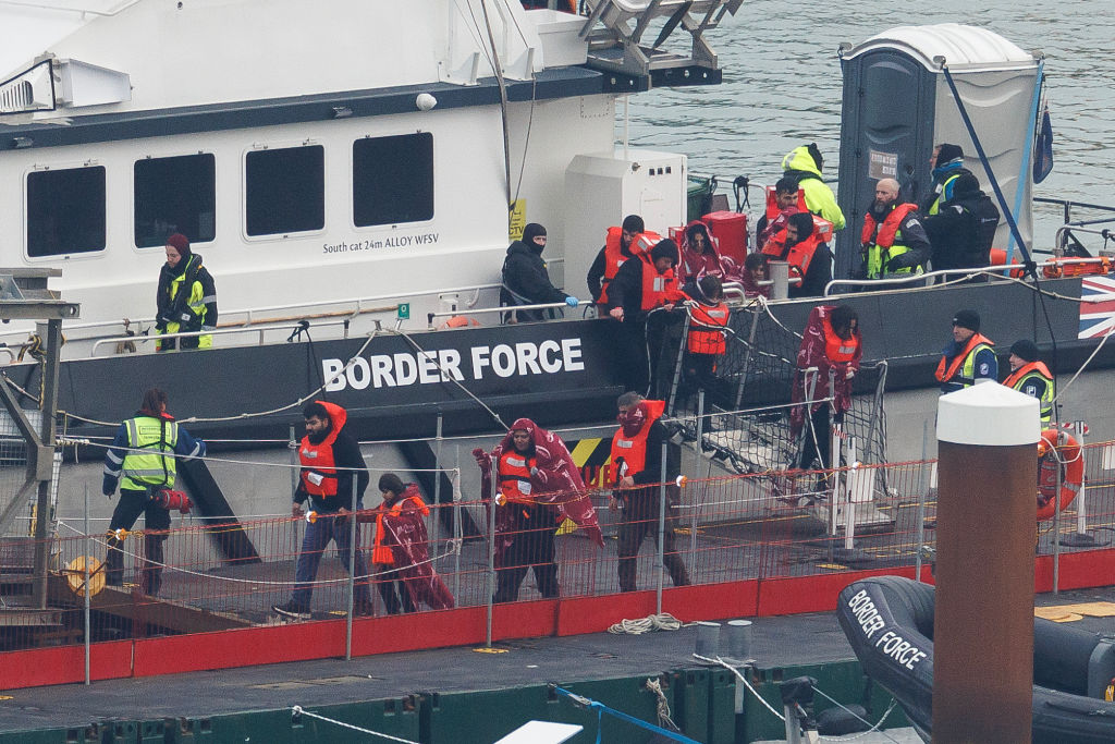DOVER, ENGLAND - JANUARY 17: Migrants are brought ashore after being picked up in the English Channel by a Border Force vessel on January 17, 2024 in Dover, England.   (Photo by Dan Kitwood/Getty Images)