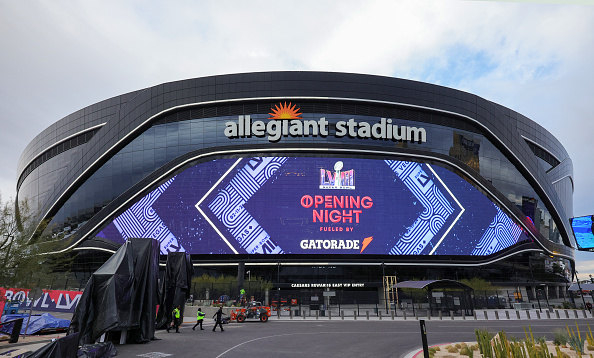 LAS VEGAS, NEVADA - FEBRUARY 01: A video board displays an advertisement for Monday's Super Bowl LVIII Opening Night at Allegiant Stadium on February 01, 2024 in Las Vegas, Nevada. The game will be played on February 11, 2024, between the Kansas City Chiefs and the San Francisco 49ers. (Photo by Ethan Miller/Getty Images)