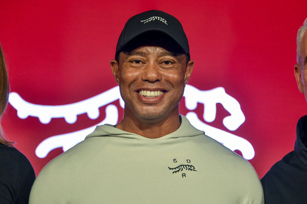 Tiger Woods at the launch of Tiger Woods and TaylorMade Golf's new apparel and footwear brand "Sun Day Red" held at Palisades Village on February 12, 2024 in Pacific Palisades, California. (Photo by Gregg DeGuire/Variety via Getty Images)