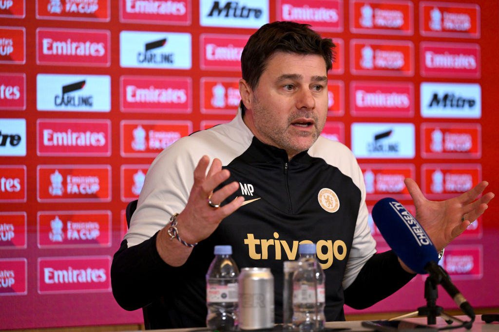 COBHAM, ENGLAND - FEBRUARY 27: Head Coach Mauricio Pochettino of Chelsea during a press conference at Chelsea Training Ground on February 27, 2024 in Cobham, England. (Photo by Darren Walsh/Chelsea FC via Getty Images)